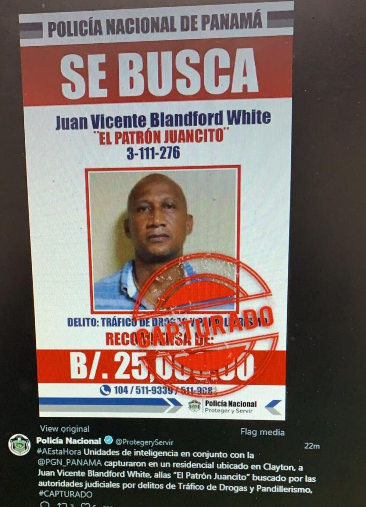 Capturan a narco, uno de los más buscados. Lo pillan en Clayton