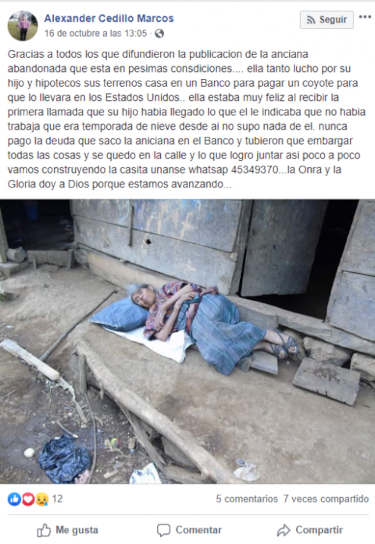 Hipoteca la casa para pagar estudios de su hijo y ahora duerme en la calle