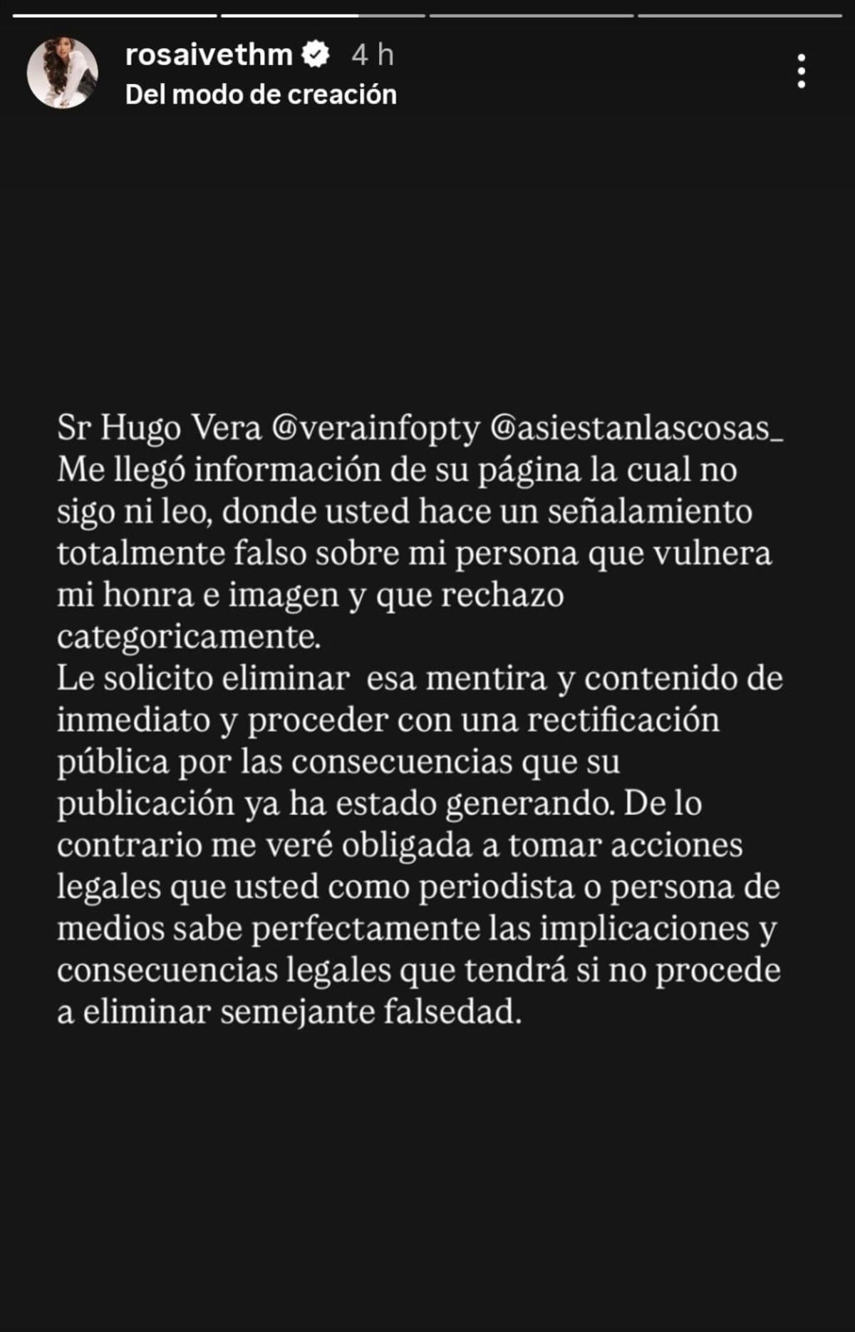 Ante los rumores con Héctor Brands, Rosa Iveth aclara: ‘Es totalmente falso lo que dicen de mí’