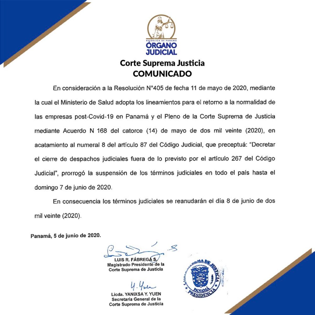 Desde el lunes 8 de junio se reanudan los términos judiciales