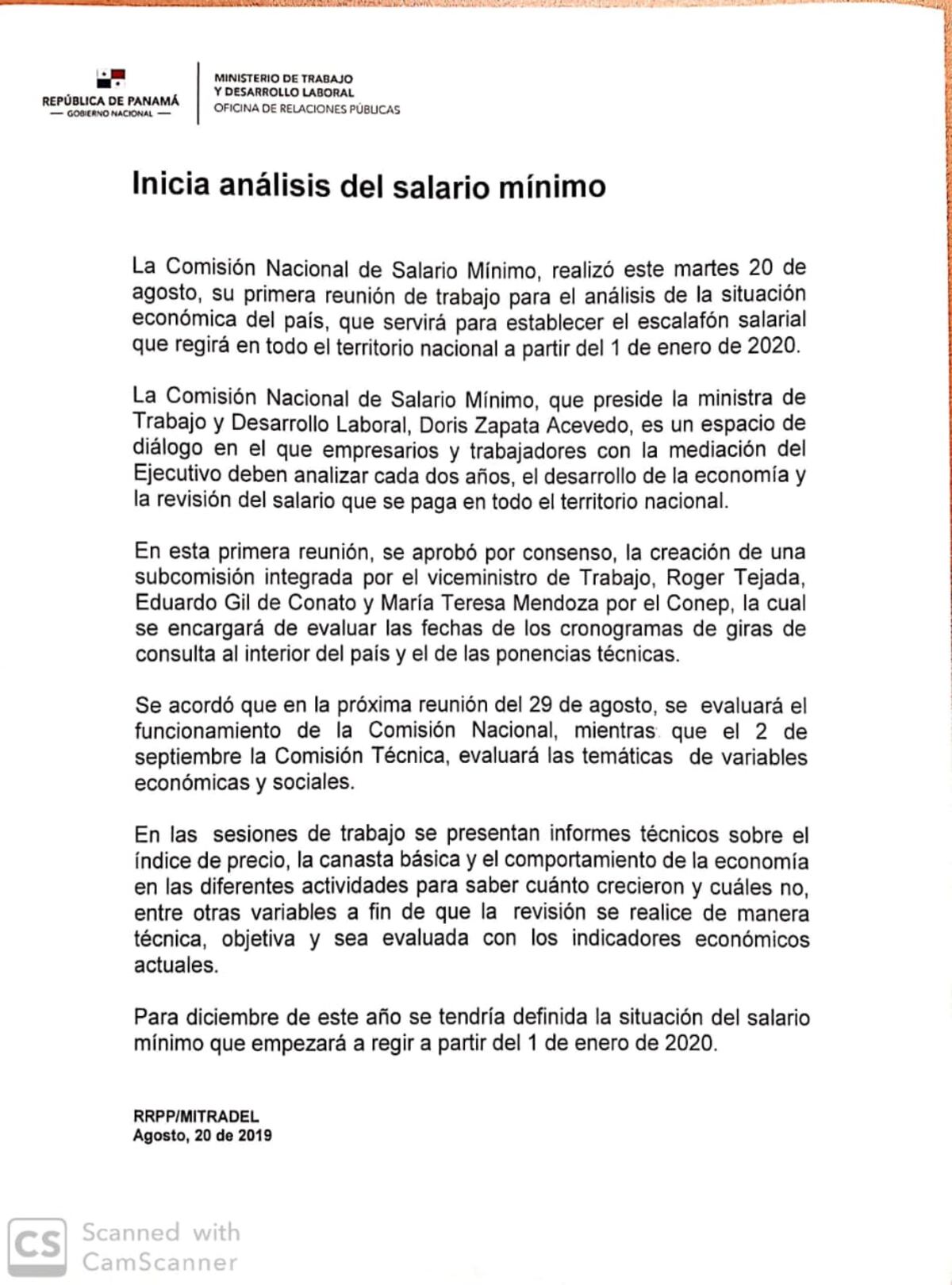 En diciembre debe estar definido la situación del salario mínimo