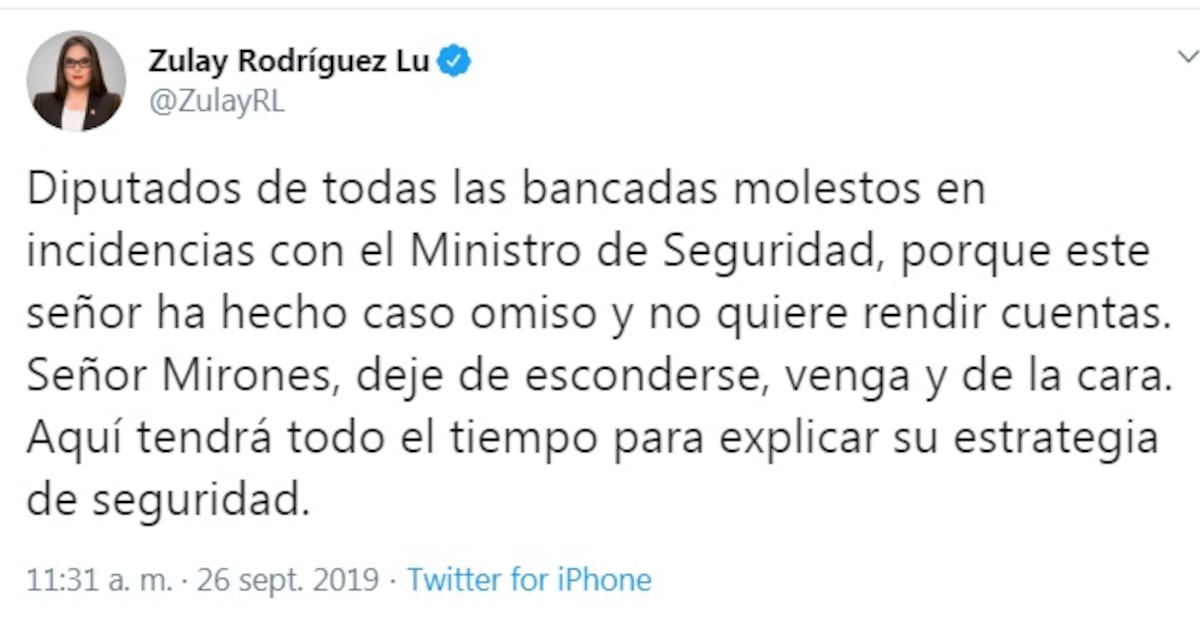 Zulay Rodríguez se enfrenta a Mirones. Le exige que ‘dé la cara y deje de esconderse’, ante tanta inseguridad