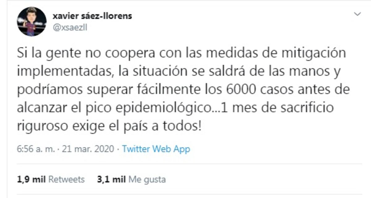 Esto va por lo largo. La crisis será probablemente hasta 2021, según infectólogo Xavier Sáez Llorens