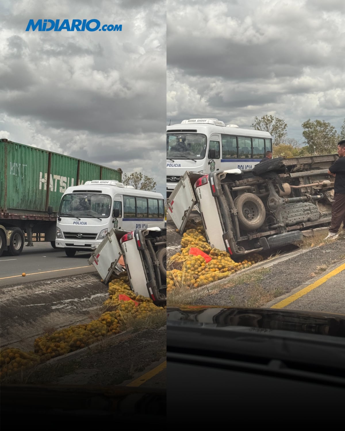 ¡Se volcó y las naranjas salieron volando! Accidente cerca de la entrada del Copé