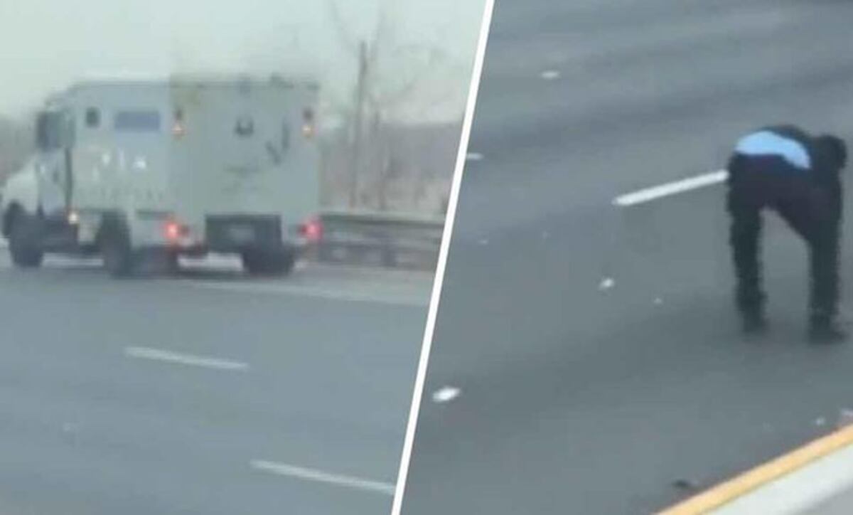 Video. Dinero llueve en plena autopista y causa caos vial