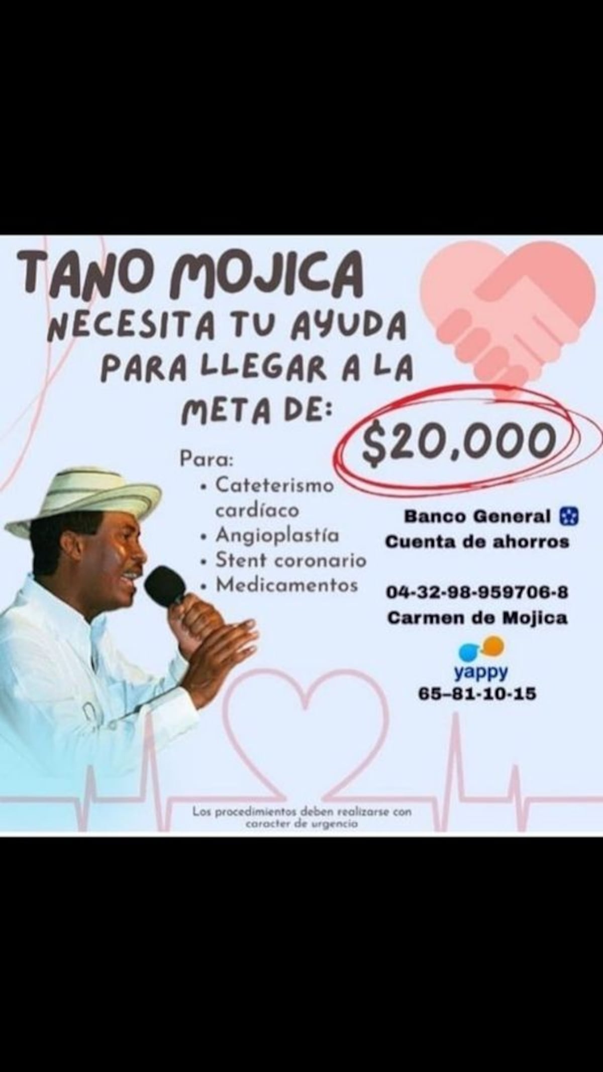 ‘Tano’ Mojica necesita ayuda. Tras varios infartos debe ser hospitalizado