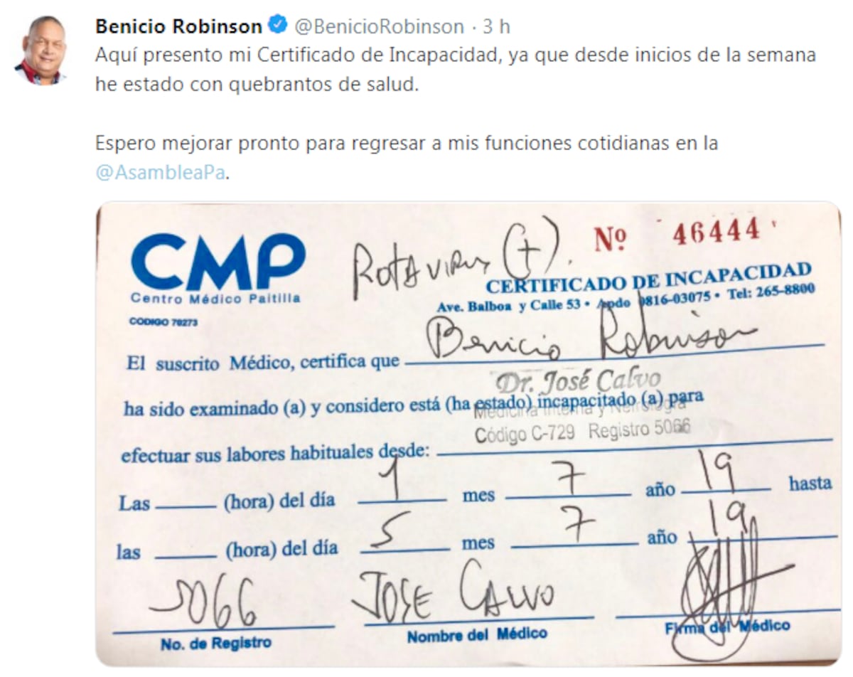 Doctor pone en duda incapacidad presentada por Benicio Robinson