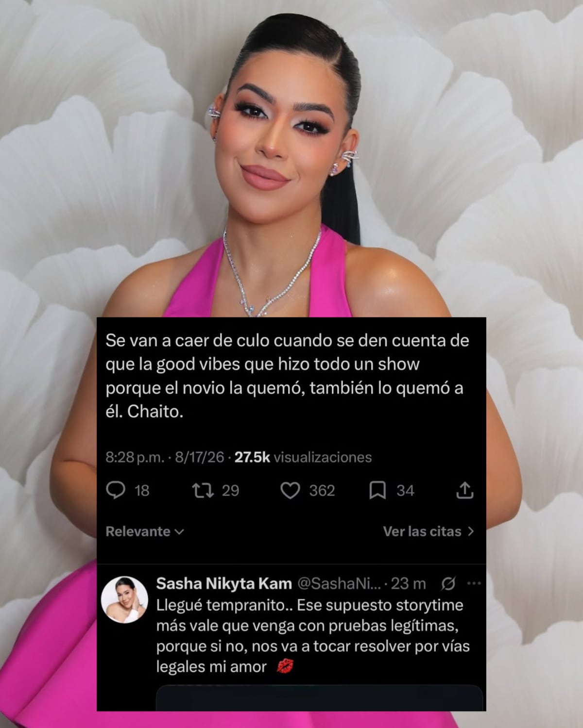 ¡BOMBA! Sasha Nikyta tiró un ‘picantito’ en X tras comentario sobre supuesta infidelidad: ‘Más vale que venga con pruebas’ y desató tremendo revulú