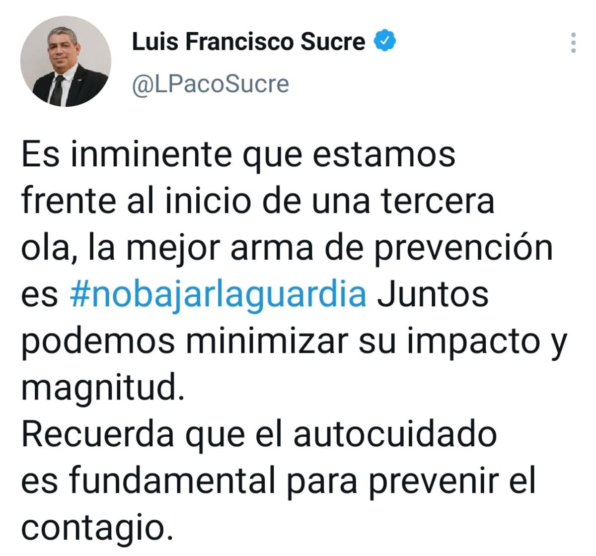 Ministro Sucre: ‘Es inminente que estamos frente al inicio de la tercera ola’ por covid-19. Medidas de confinamiento están latentes
