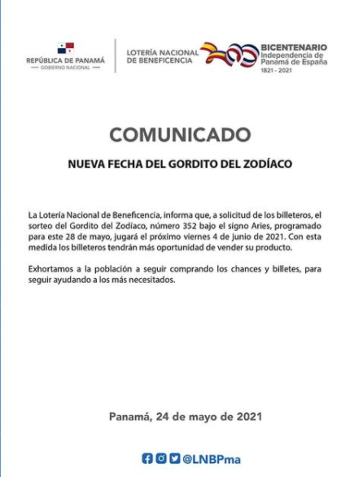 Por esta razón la Lotería cambia la fecha del próximo Gordito Millonario