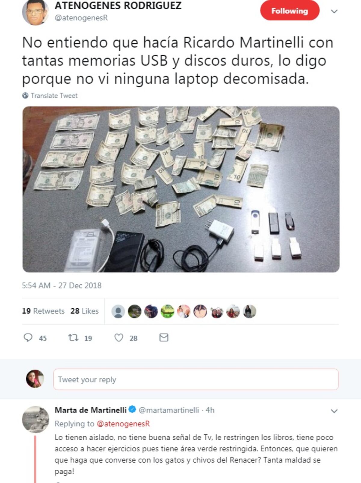 Le decomisan dinero, USB, celular y hasta discos duro a Martinelli en su celda