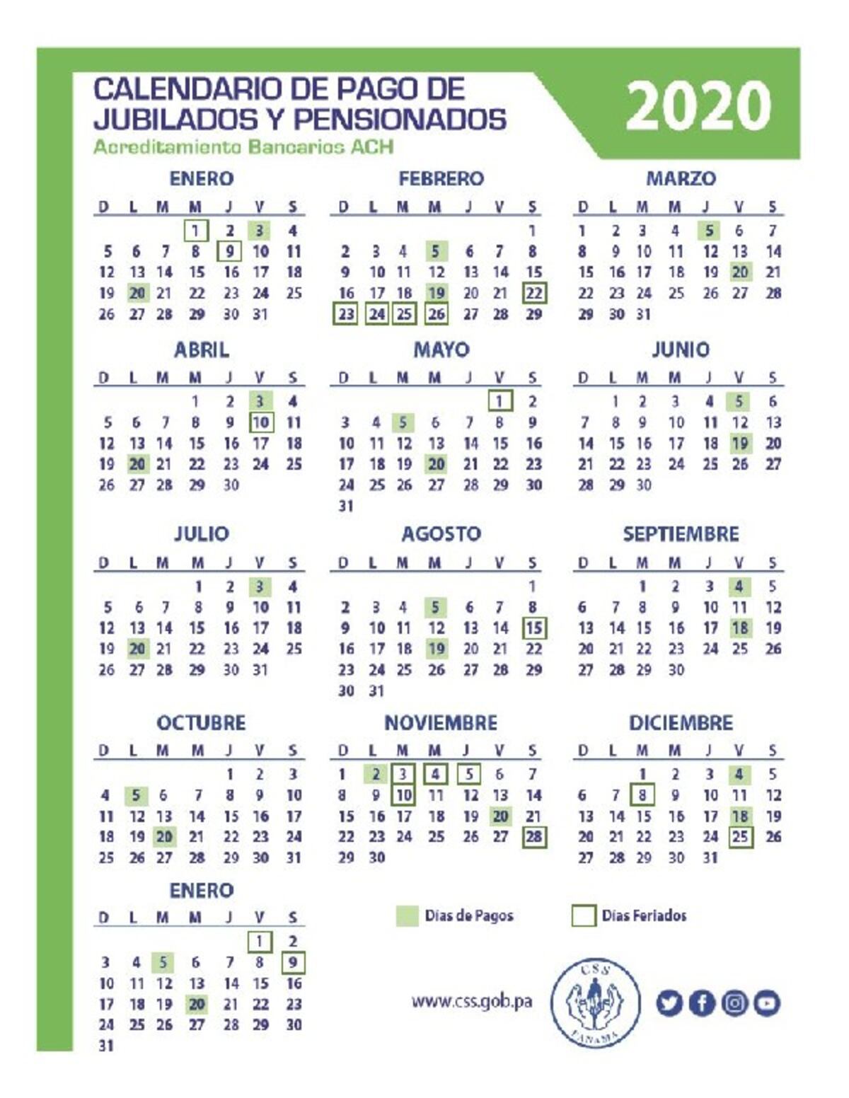 Importante. Ya está listo el calendario de pago 2020 para jubilados y pensionado de la CSS